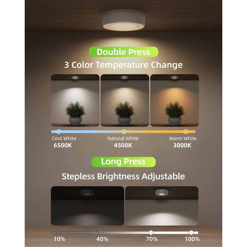 EZVALO LED Puck Lights, Rechargeable Battery Touch Light, 2.5'' Mini