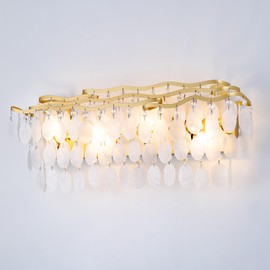 Wellmet Brushed Gold Vanity Light, 4-Light Capiz Shell Bathroom Vanity Light, Modern Wall Sconces for Kitchen, Bedroom, Hallway, Living Room, Cabinet, 27.2" W