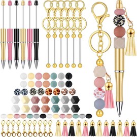 DIY Jewelry Making Kit, 49pcs/set Keychain Beading Kit, Including 2 Golden Keychains, 4 Bead Pens, 25pcs Silicone Beads, 12pcs Tassels & 6 Lobster Clasps, DIY Jewelry Crafting Kit, Thanksgiving Christmas Gift Set