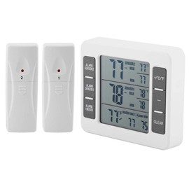 SOULONG Wireless Fridge Freezer Thermometer with LED Display, Digital Thermometer for Refrigerator, Indoor and Outdoor, Alarm Audible with 2 Sensors