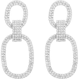 Oval Statement Earrings Crystal Rhinestone Chandelier Dangling Big Studs Delicate Wedding Jewelry for Women (Silvery, One size)