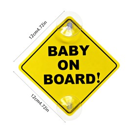 2PCS Baby on Board Sign with Dual Suction Cups, High-Visibility Yellow Safety Car Sign for Infant & Toddler, Easy-to-Install Window Decal for Cars