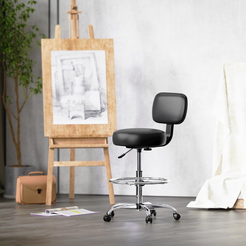 SUPERJARE Drafting Chair with Back, Adjustable Foot Rest Rolling Stool,