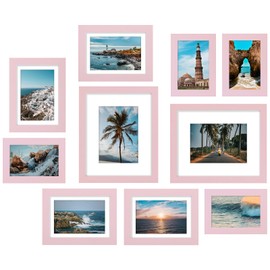 Vittanly 10 Pack Picture Frames Collage Wall Decor, Gallery Wall Frame Set with 2Pcs 8x10, 4Pcs 5x7 and 4Pcs 4x6 Photo Frames, Picture Frame Set for Wall Collage or Tabletop Display, Pink