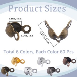 SOFPLATE 1 Box 360 Pieces 6 Colours Bead Tips Knot Covers Bead Lace Knot Brass Small Colourful Shell Dome Crimping Open Ends Bead Cover for Jewellery Making Necklaces Arm