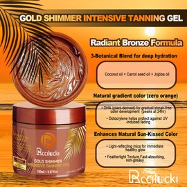 Golden Shimmer Tanning Gel-Browning Tan Accelerator-Hydrating Bronze Enhancer with Carrot & Coconut | Tanning Cream for Sun/Tanning Bed Use (5 Fl Oz)