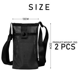 Water Bottle Tote Bag, 2 Pieces Adjustable Shoulder Straps with 2 Pockets, Mesh Water Bottle Bag, Water Bottle Accessories for Hiking Travel (13x22cm)
