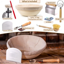 Sourdough Starter Kit for Beginners – Easy All-in-One Bread Baking Set with 9” Round Banneton Proofing Basket, 24oz Glass Starter Jar & Essential Tools – Start Baking Right Away
