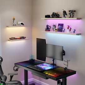 EUREKA ERGONOMIC Floating Shelves with LED Lights, APP Control Light Dimmable Wall Mounted Display Shelf for Bedroom, Kitchen, Living Room, Gaming Room Decor, 24" W x 7" D - Set of 2 - Maple Color