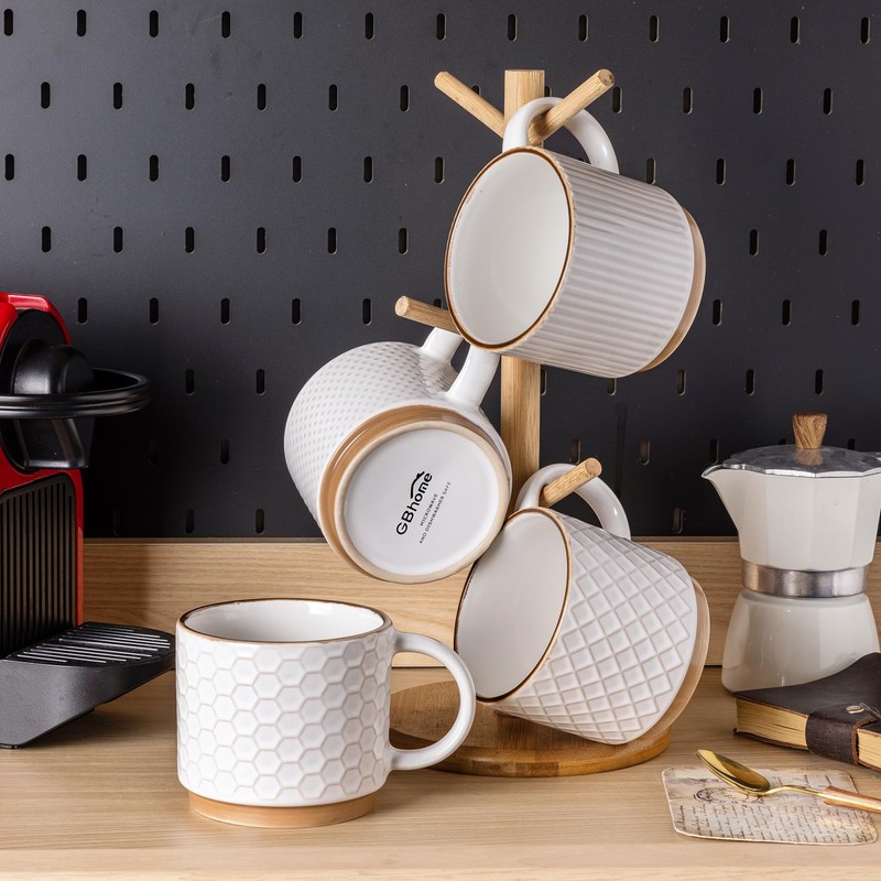 GBHOME 12OZ Stackable Coffee Mugs, Ceramic Coffee Mugs with Texture