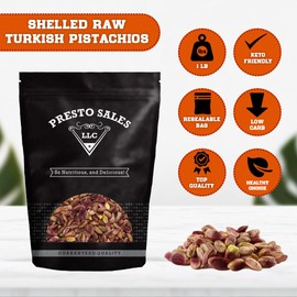 Presto Sales Pistachios Shelled Turkish Raw ANTEP 16 oz. | Premium quality and Nutrient-rich snack | Healthy, Natural, Vegan, Non-GMO | Resealable 1 lb. Pouch Bag