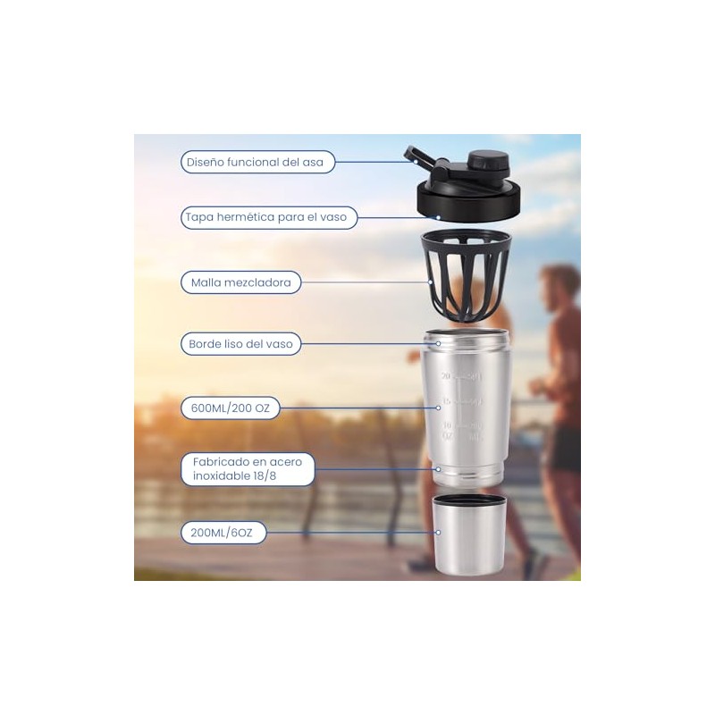 Yakiter 600ML Botella para Proteina de Coctelera,Vaso Proteina Shaker de