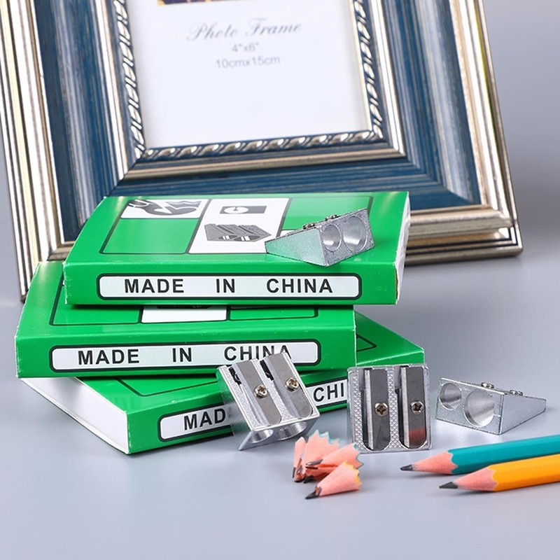 4 pieces silver double hole pencil sharpener, magnesium pencil sharpener,