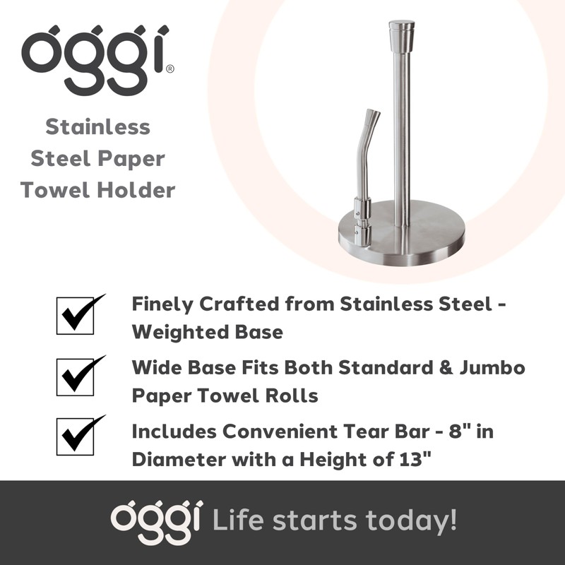 OGGI Stainless Steel Paper Towel Holder - with Tension Arm