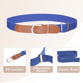 Pack of 4 Boys Girls Elastic Belt - Adjustable Buckle Belt with Leather for Children from 3-15 Years, 2 Black/2 Brown