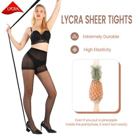 G&Y 2 Pairs Women's Lycra Sheer Tights - 30D No Rip Control Top Pantyhose with Reinforced Toes (Black,M)