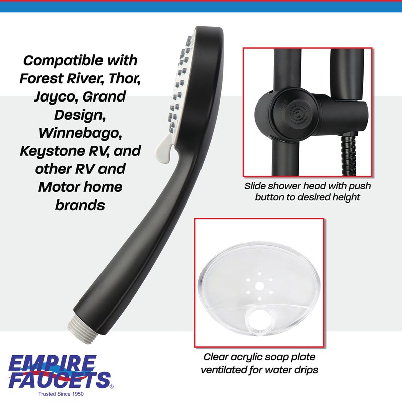 Empire Faucets Shower Slide Bar and Adjustable Shower Head Combo