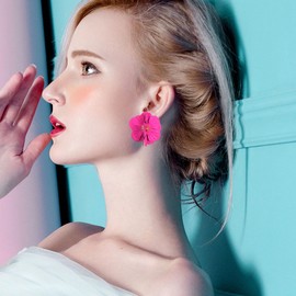 Anmpab Vintage Flower Stud Earrings Exaggerated Oversized Daisy Flower Earrings Statement Jewelry for Women (Hot Pink)