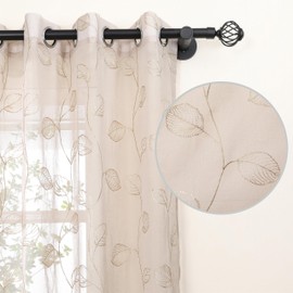 Bentrilisa 2 Pack Sheer Curtains Vintage Embroidered Leaf Pattern Window Curtain Panel for Living Room Semi Sheer Voile Window Curtains Grommet Top, 52 x 63 Inch, Taupe/Beige