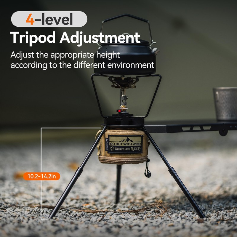 Thous Winds Camping Stove Stand, Backpacking Campfire Tripod with Upper