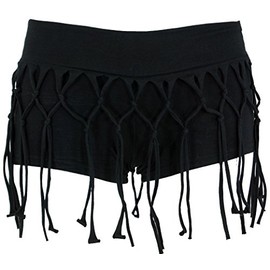 GURU SHOP Goa Women's Psytrance Hot Pants Shorts Cotton, black