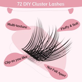 Individual Cluster Eyelashes, Individual False Eyelashes for Use at Home, Volume C-12 mm