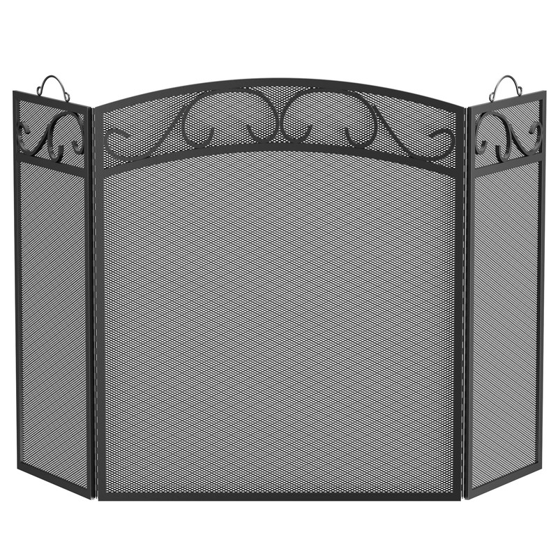 Fire Beauty Fireplace Screen 3 Panel with Handles Wrought Iron