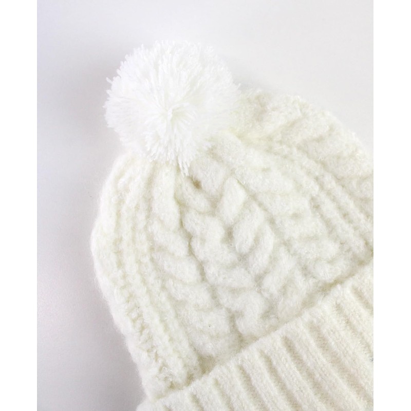 RuffleButts Ivory Cozy Sweater Knit Pom Beanie - 2T-8