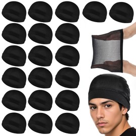 QFGasre 20 Pcs Stocking Wave Cap Wig Caps for Adult Stretchy Nylon Wig Caps Black Wave Cap Lightweight Beanie Skull Caps for Women Men