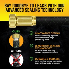 PowerFlow Garden Hose, NON-EXPANDABLE 25 Feet Premium Quality Stainless Steel Metal Water Hose with Durable Fabric Skin, Hose For Commercial, Residential Use, Bonus 10-way Spray Nozzle (25 Ft, Black)