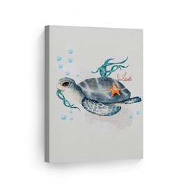 Smile Art Design Cute Animals Watercolor Paint Water Turtle Wall Decor CANVAS PRINT Kids Room Decor Wall Art Baby Room Decor Nursery Decor Ready to Hang Made in the USA- 36x24