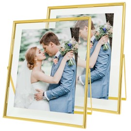 Qiannhee Gold Floating Frame (Vertical,2 Set),8x10 Picture Frame for Tabletop Display,Hold 8x10in 6x8in 5x7in Photo, Real Glass & Metal Stand, Gold Floating Picture Frame For Gift,Wedding,Home Décor