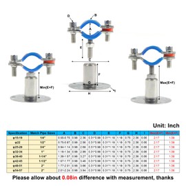 Kodilin 4PCS 304 Stainless Steel Wall Mount Ceiling Mount Pipe Supports,Suitable for OD Pipe 1"(32-34mm),Adjustable Height 30-50mm,Adjustable Pipe Strap Clamp with Screws