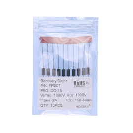 HUABAN 10PCS FR207 Fast Recovery Rectifier Diode 2A 1000V 150-500ns DO-15 (DO-204AC) Axial 2 Amp 1000 Volt