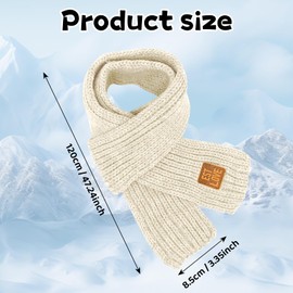 Knitted Scarf Kids, Kids Scarf, Kids Winter Knitted Scarf, Kids Knitted Scarf Wool Scarf, Kids Scarf Winter, Baby Scarves, Winter Knitted Scarves for Girls and Boys 2-10 Years (White)