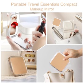 CYHTSHFZ Compact Mirror, 1X/3X Magnifying Makeup Mirror, Pocket Mirror for Purse, Handheld Travel Makeup Mirror, Mini Travel Essentials for Women, Purse Essentials for Girls（Khaki）