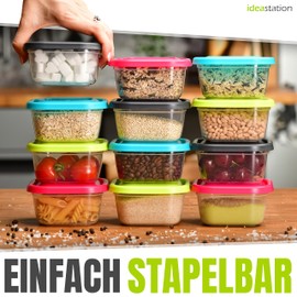 idea-station Storage Containers, 250 ml, Anthracite with Lid Stackable Food Storage Containers Storage Boxes Lunch Box Kitchen Aid Meal Prep Freezer Containers, Set of 12