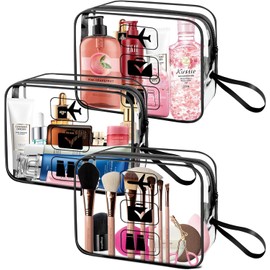 TIECHI Transparent Toiletry Bag, 1 Litre Bag, Aeroplane Hand Luggage, PVC Liquids Bag, Hand Luggage, Cosmetic Bag, Waterproof for Men and Women, Transparent, With handle