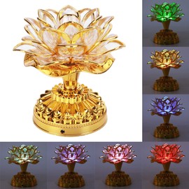 Milltrip 7 Colorful LED Lotus Buddhist Lamp, Buddhist Lotus Lamp Golden Buddha Night Light, Lotues Flower Lamps 7 Color Crystal Buddha Lamps Lotues Buddhist Lights, Buddhist Supplies US 100‑240V