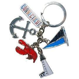 Connecticut Key Chain 5 Charms Metal 3.5 Inches