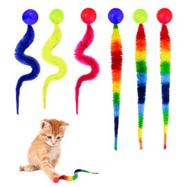 EliphonTowne 6PCS Wiggly Worm Cat Toys - Colorful Cat Balls Toy, Cat Toys for Indoor Cats Adult, Interactive Cat Toy, Furry Tail Kitten Toys for Indoor Cats, Fun Exercise & Bonding Tool