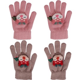 ZDQC 2 Pairs of Warm Knitted Gloves for Children, Cute Gloves, Children, Stretchy, Winter Warm Knitted Gloves, Full Finger Gloves, Children's Winter, reindeer-b
