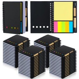 Qilery 50 Pack Lined Spiral Notebook Small Notepad and Pen Set Steno Pads Lined Notepad Black Pocket Notebook for Business Office School Supplies