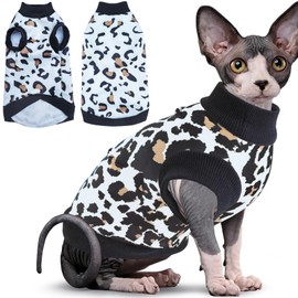 Idepet Cat Clothes Kitten Sweater Soft Kitten Shirt Cute Leopard Print Kitty Vest Pullover Pajamas Jumpsuit Cotton Apparel for Hairless Cats &Puppy (White,XXL)