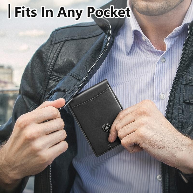 VTLASK Men's Slim Wallet with RFID Blocking:_10Frosted Red-money clip