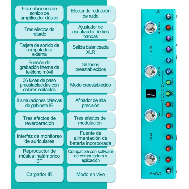 Efecto De Guitarra Tank G Profesional Y Portátil Verde