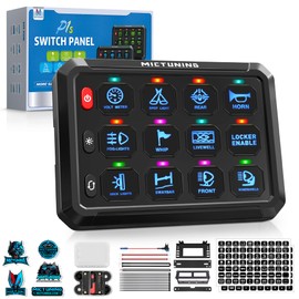 MICTUNING 12 Gang Switch Panel P1S-B12 Blue High Power 6 Level Brightness Toggle/Touch ON-Off Momentary Circuit Control Relay Box for Camper RV ATV SUV UTV Truck Car Marine, 2 Years Warranty