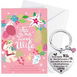 DPKOW Wife Christmas Card Keyring Gifts Nice Words Wife Christmas Cards Christmas Card for Her Christmas Card for Wife Christmas Card from Husband Xmas Card Wife Christmas Gifts For Wife