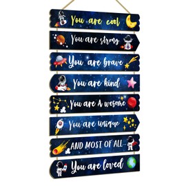 Easozoom Boys Room Decor For Teen Boys Girls Kids Butterfly Boho Rainbow Unicorn Elephant Affirmation Wall Decor Art Little Boy Toddler Baby Princess Nursery Room Wood Signs decorations, Space