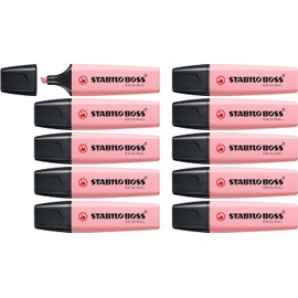 STABILO BOSS - Rotuladores originales de color pastel, paquete de 10 unidades, color rosa